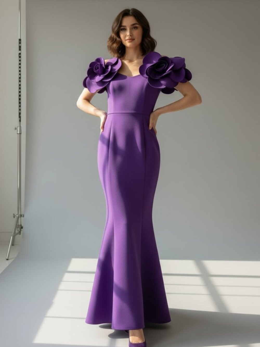 AOMEI Purple Maxi Formal Dress Rose Shoulder Sleeveless Size Small